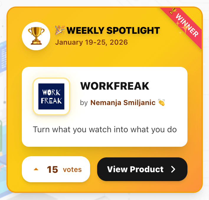 WORKFREAK - Weekly Spotlight Winner on BuiltByMe